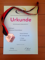 Urkunde mit Bronzemedaillie von Sonja S.