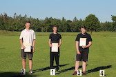 Siegerehrung der Startklasse Recurve Jugend auf der Bezirksmeisterschaft Bogen im Freien 2019 mit Dario Grosz auf Platz 1.