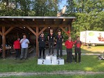 Siegerehrung der Compound Herren bei der Landesmeisterschaft Feldbogen 2019 mit Sascha Meudt auf Platz 1.